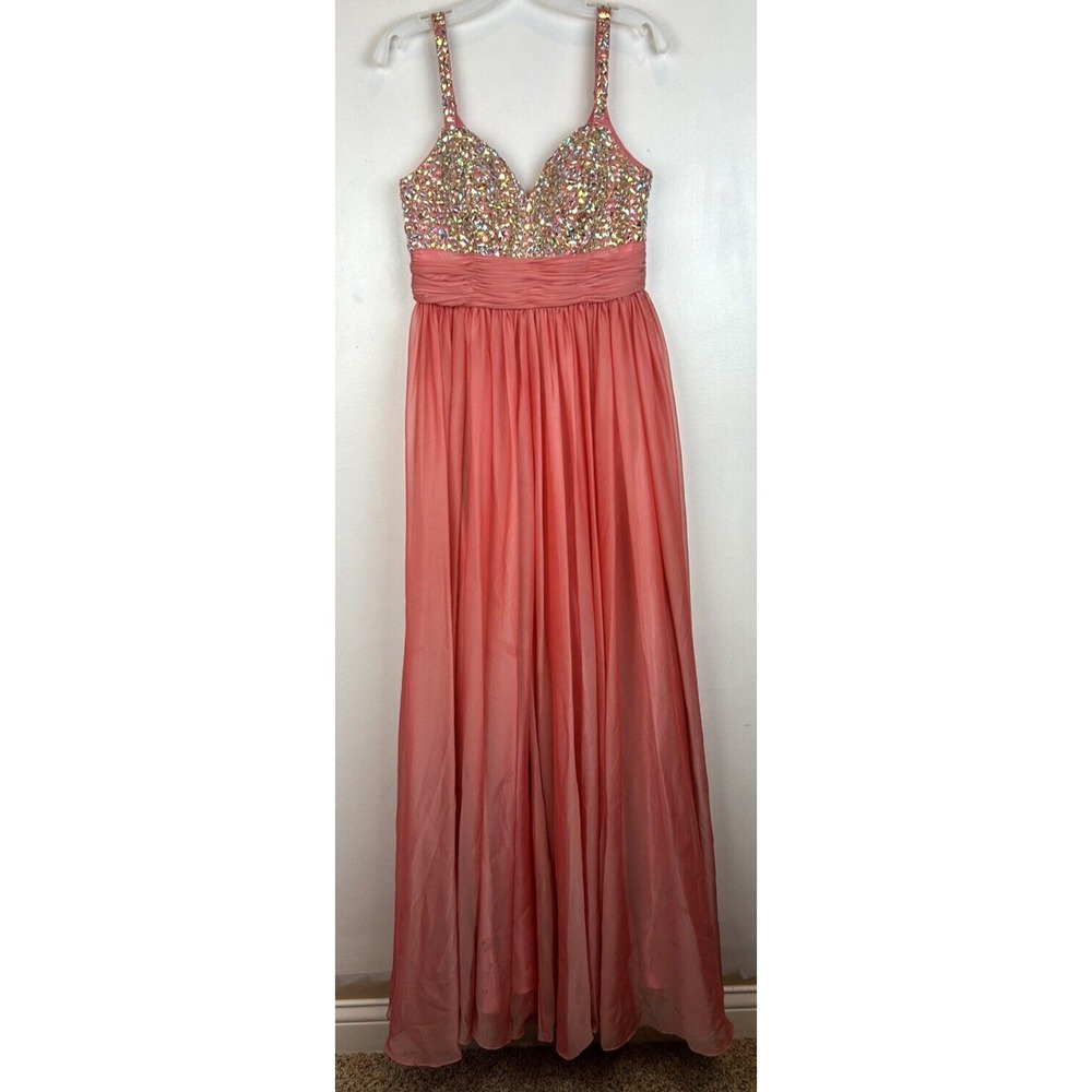 Hoco Prom Dress Bling Womans 7 8 Fairy Salmon Color Bling Flowy Formal Read